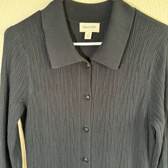 Open Edit Long Sleeve Ribbed Collared Dress Black Goth Grunge Emo Women size LG - Picture 3 of 7